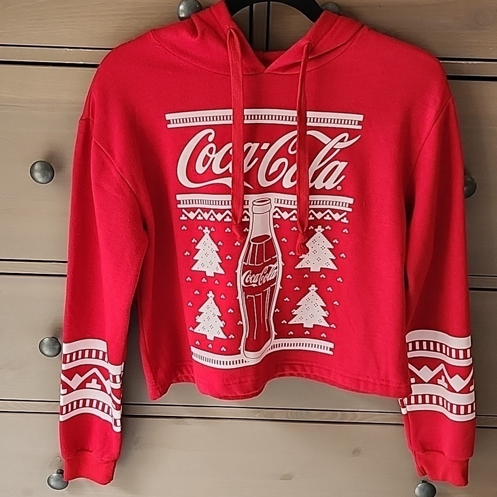 Coca Cola Christmas Hoodie Cropped Draw String  Womens / Juniors Size S